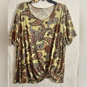 Cato Yellow & Green Relaxed Short Sleeve Top Blouse Size 22/24W